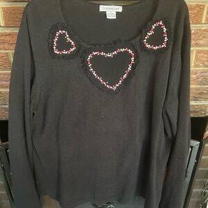 Bobbie Bell Black XL Top-Heart Embellishments-Long sleeves-only worn a few times